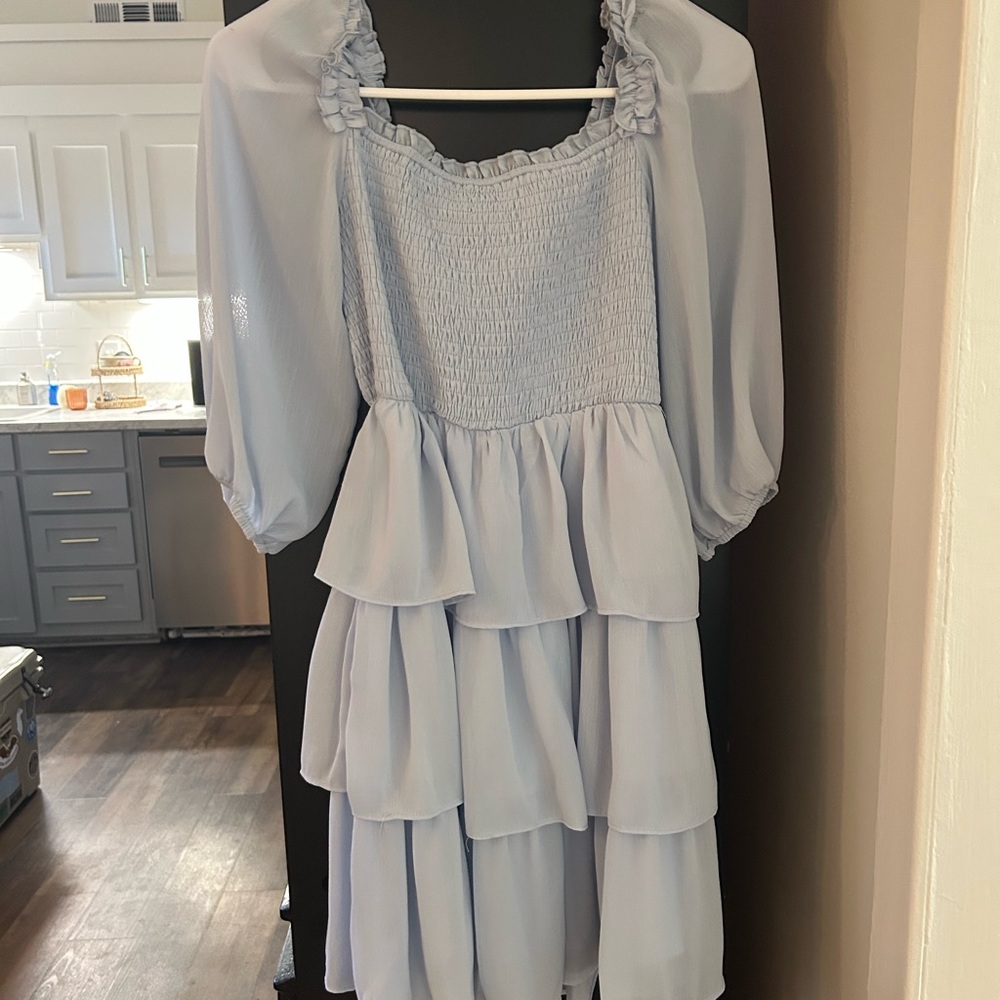 Amazon Light Blue Ruffled Mini Dress